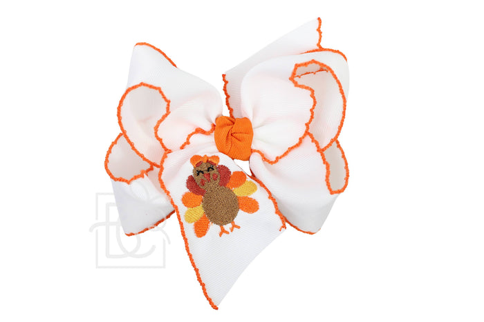 5.5" Embroidered Turkey Crochet Edge Hair Bow