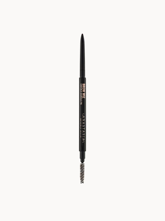 Anastasia Beverly Hills Brow Wiz eyebrow pencil in Medium Brown with spoolie brush, displaying product packaging and tip.