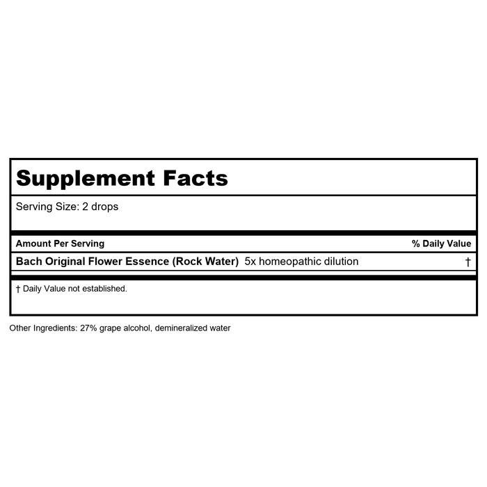 Bach Rock Water 20mL - Supplement Facts panel