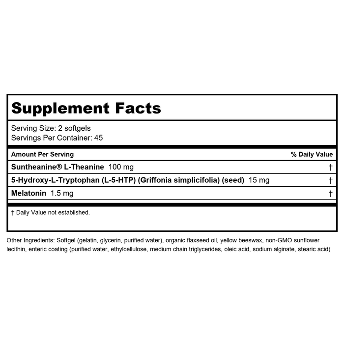 Bioclinic Naturals Somno-Pro L-Theanine 5-HTP Melatonin 90 Softgels - B00GZRR53C - Supplement Facts panel