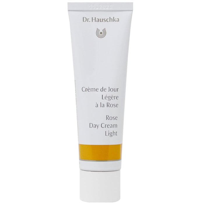 Dr. Hauschka Rose Day Cream Light 30ml, a gentle moisturizer lotion in a white jar with rose botanical accents.