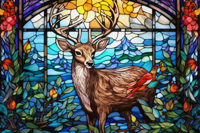 Frosty Wildlife Stained Glass - Ships From US