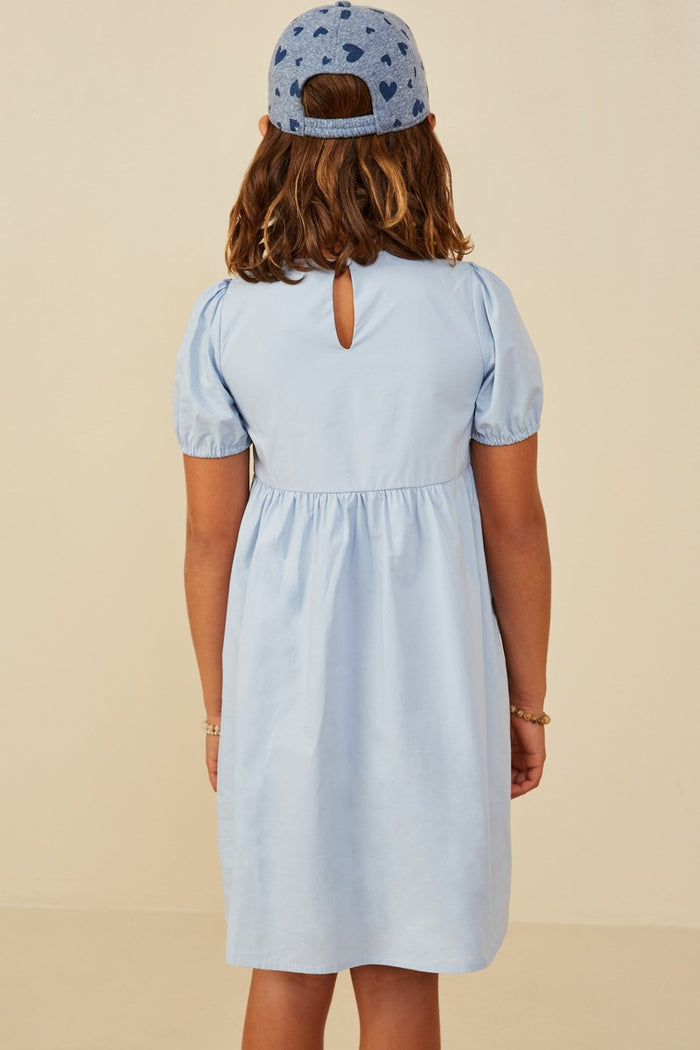 Girls Ribbon Detailed Puff Sleeve Dress