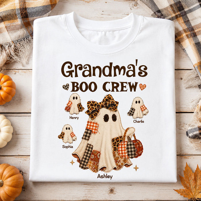 "Grandma's Fall Halloween" β Coquette Faux Patchwork Pattern Shirt | Personalized Gift For Grandma