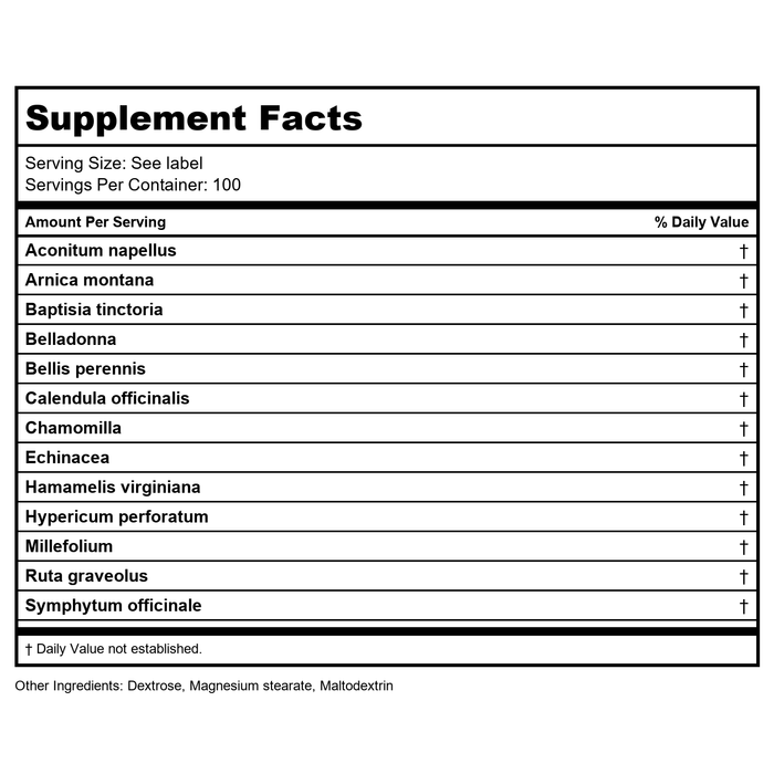 MediNatura BHI Arthritis 100 Tablets - Supplement Facts panel