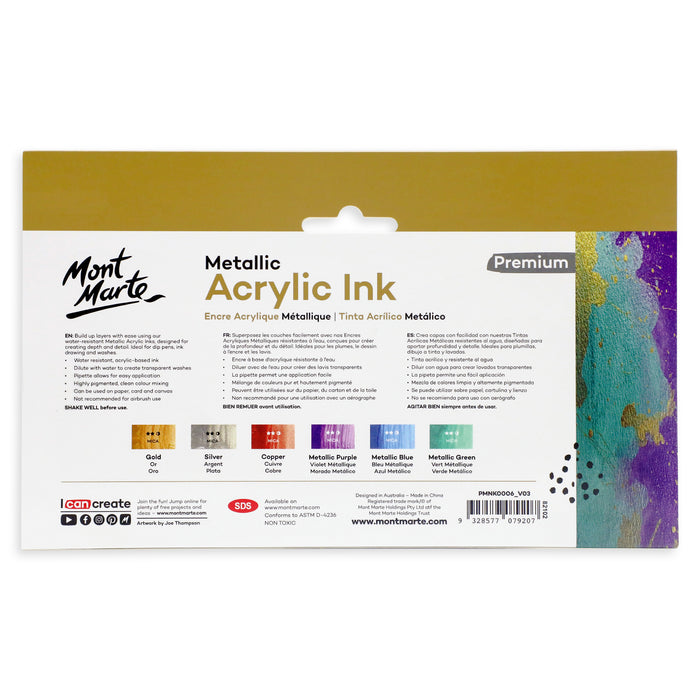 Metallic Acrylic Ink Premium 6pc x 20ml (0.7 US fl.oz)