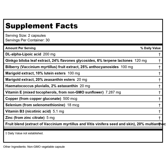 Nutritional Fundamentals for Health Vision SAP 60 caps - Supplement Facts panel
