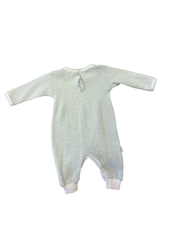 Paty Mint Knit Romper With Blue Trim