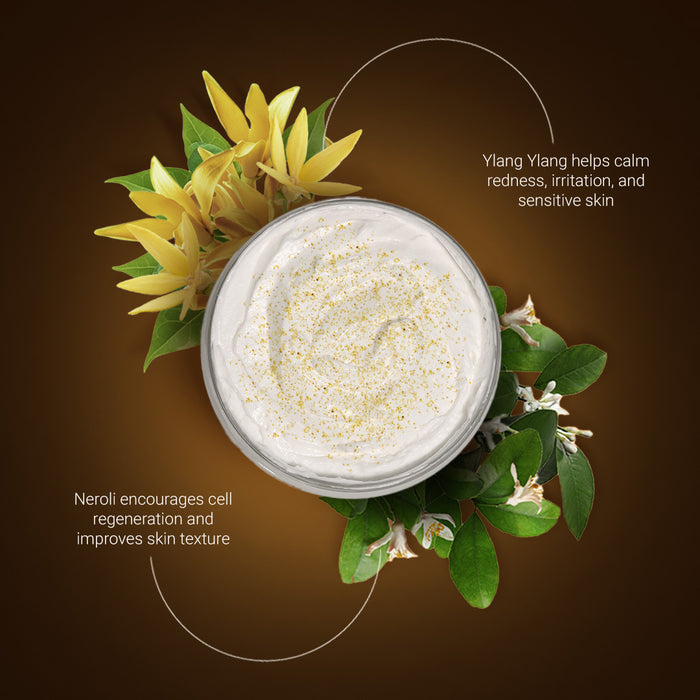 Herb'N Eden Rosa Neroli whipped body butter with neroli blossoms and ylang ylang highlighting natural skin benefits