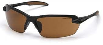 Pyramex Spokane half frame safety glasses in black with sandstone bronze anti-fog lens