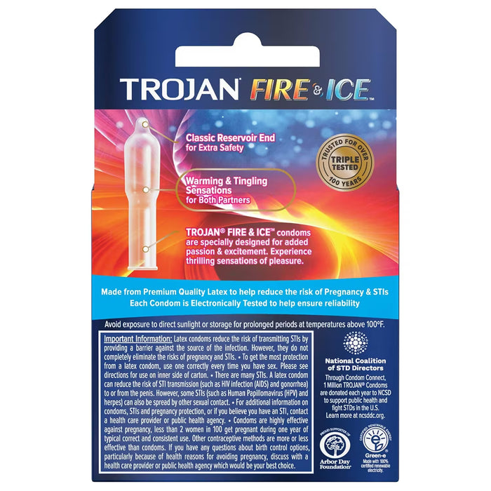 Trojan Fire & Ice Dual Lubricated Condoms - 3 Ct - 48 Pack