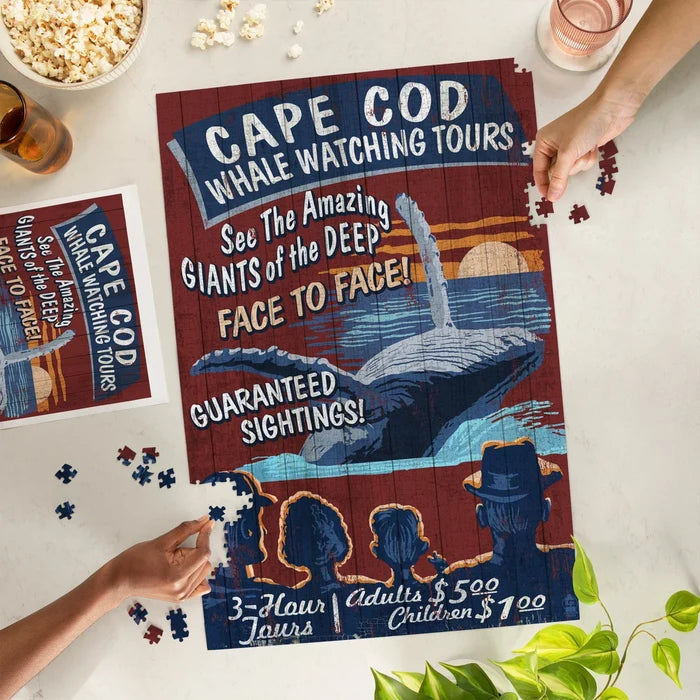 1000 Piece Puzzle Blue Whale Watching Vintage Sign