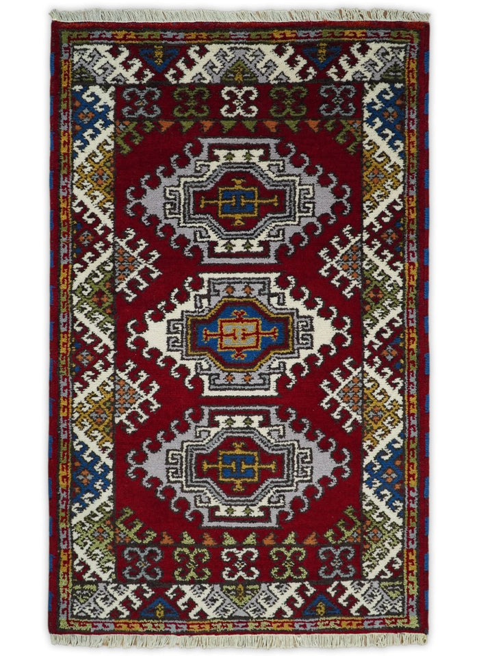 Hand Knotted traditional Kazak Red and Ivory Antique Traditional Tribal Armenian Rug | KZA3 - The Rug Decor