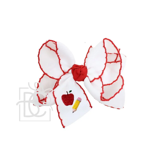 4.5" Embroidered Apple-Pencil Crochet Edge Hair Bow