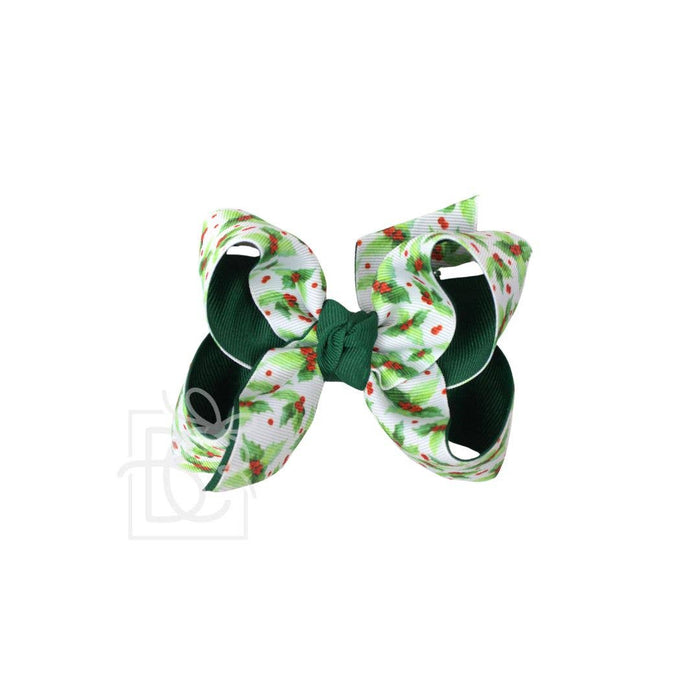 4.5" Layered Holly Print Hair Bow