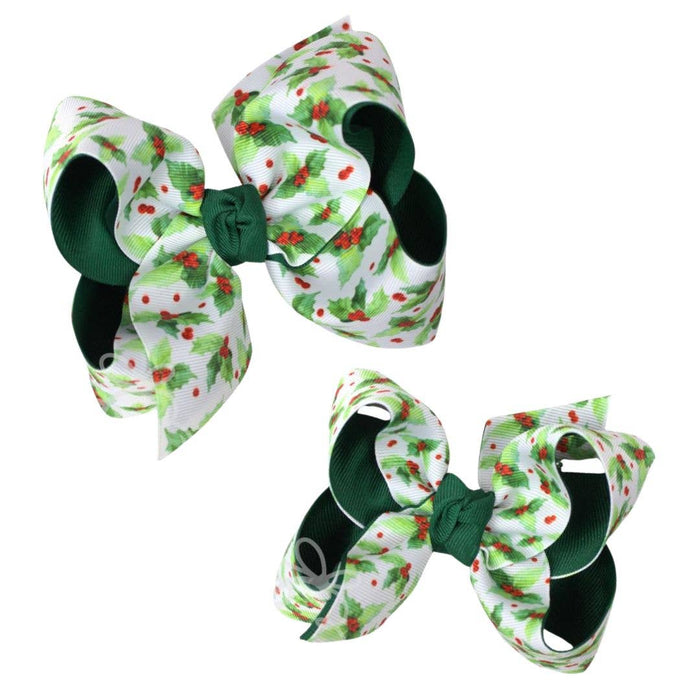 4.5" Layered Holly Print Hair Bow