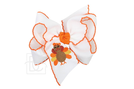 5.5" Embroidered Turkey Crochet Edge Hair Bow