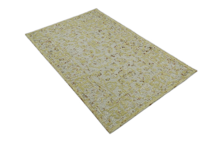5x8 Hand Hooked Yellow and Ivory Wool Textured Loop Area Rug | GAR6 - The Rug Decor