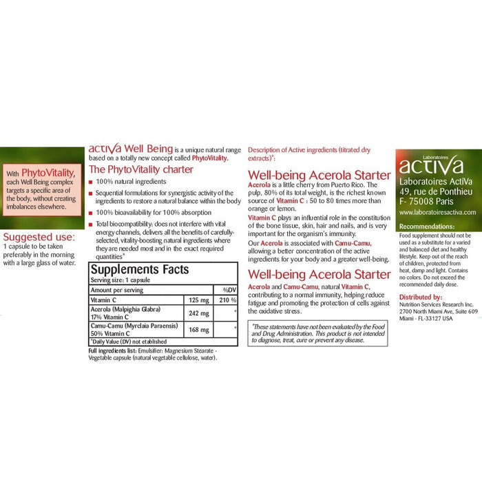 Activa Acerola Starter - Supplement Facts panel