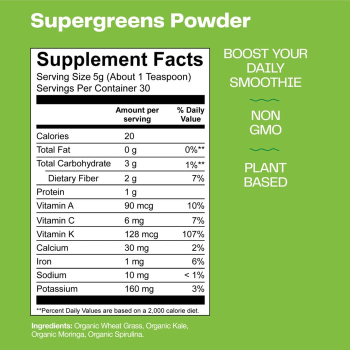 Amazing Grass Organic Supergreens Powder 30 Servings 150 Grams - The Oasis of Health