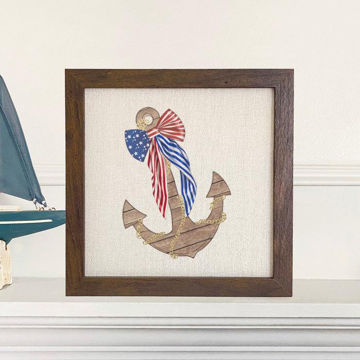 Anchor with Flag Bow - Framed Sign
