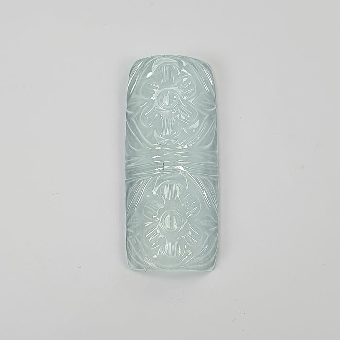 AQUAMARINE Gemstone Carving : 35.80cts Natural Untreated Blue Aquamarine Hand Carved Cushion Shape 37*16mm