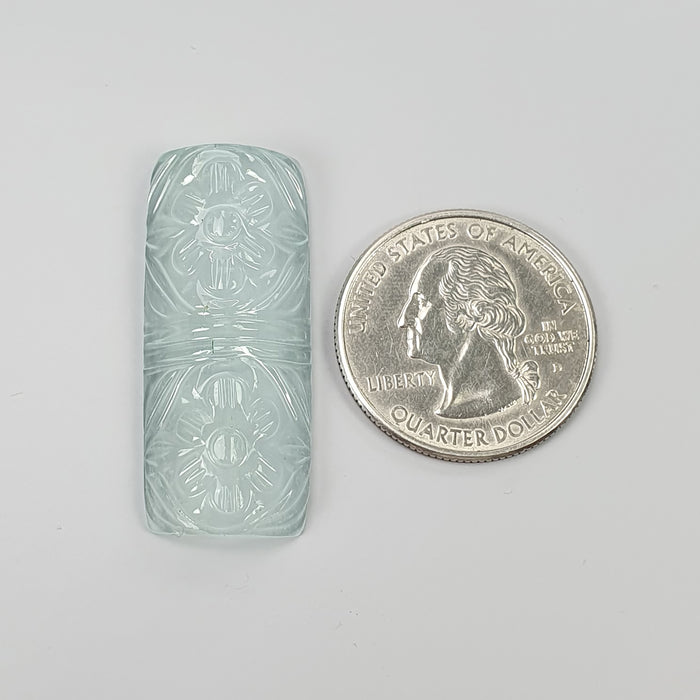 AQUAMARINE Gemstone Carving : 35.80cts Natural Untreated Blue Aquamarine Hand Carved Cushion Shape 37*16mm