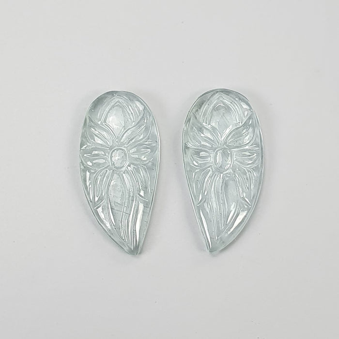 AQUAMARINE Gemstone Carving : 9.95cts Natural Untreated Blue Aquamarine Hand Carved Uneven Shape 20*10mm Pair