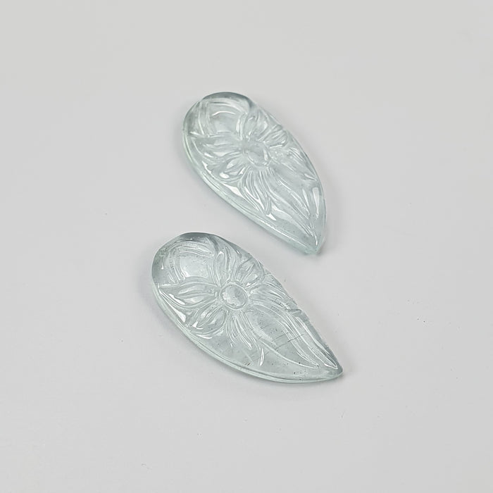 AQUAMARINE Gemstone Carving : 9.95cts Natural Untreated Blue Aquamarine Hand Carved Uneven Shape 20*10mm Pair