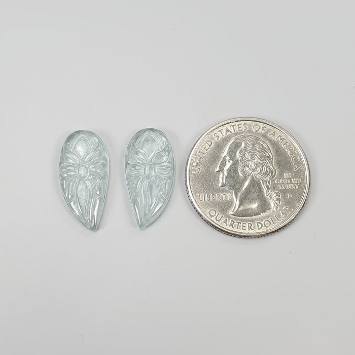AQUAMARINE Gemstone Carving : 9.95cts Natural Untreated Blue Aquamarine Hand Carved Uneven Shape 20*10mm Pair