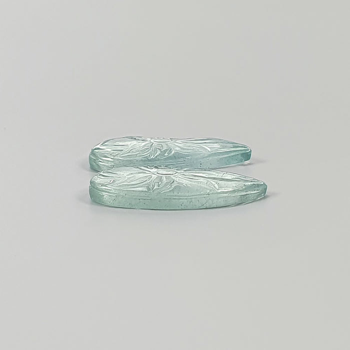 AQUAMARINE Gemstone Carving : 9.95cts Natural Untreated Blue Aquamarine Hand Carved Uneven Shape 20*10mm Pair