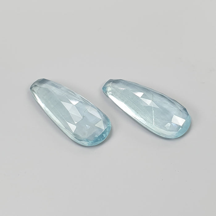 AQUAMARINE Gemstone Rose Cut : 20.60cts Natural Untreated Unheated Blue Aquamarine Uneven Shape 25*10.5mm Pair