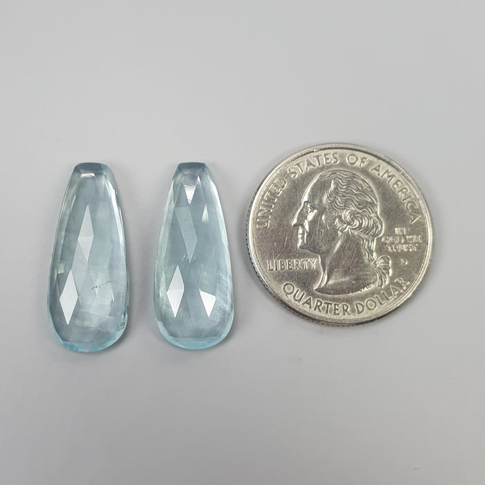 AQUAMARINE Gemstone Rose Cut : 20.60cts Natural Untreated Unheated Blue Aquamarine Uneven Shape 25*10.5mm Pair