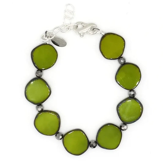 Avocado Green Small Circle Glass Beaded Bracelet