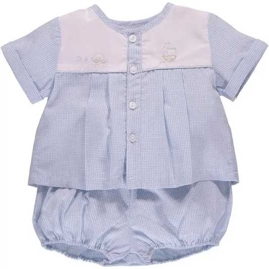 Baby Boy Blue Gingham Spring 2pc Diaper Set