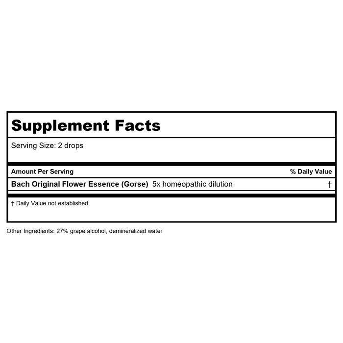 Bach Gorse 20 mL - Supplement Facts panel