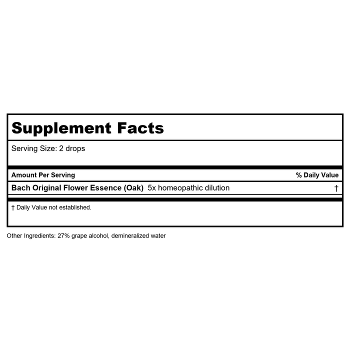 Bach Oak 20mL - Supplement Facts panel