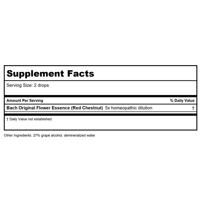 Bach Red Chestnut 20mL - Supplement Facts panel