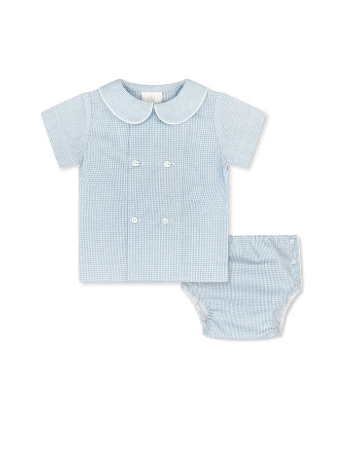 Baker Blue Minigingham Arlington Diaper Set