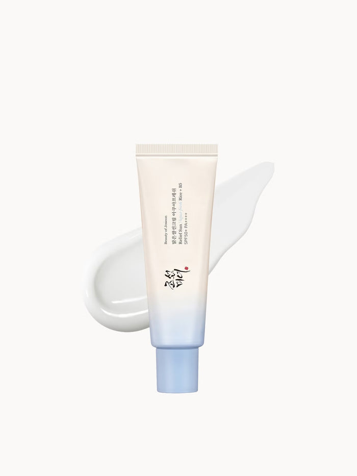 Beauty of Joseon Relief Sun Aqua-Fresh Rice B5 SPF50+ sunscreen in a 50ml tube, with fresh, lightweight formula for sun protection.