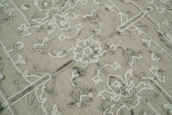 Hand Hooked 5x8 White and Gray Wool Textured Loop Area Rug | GAR9 - The Rug Decor