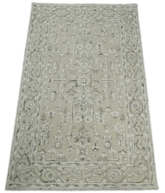Hand Hooked 5x8 White and Gray Wool Textured Loop Area Rug | GAR9 - The Rug Decor
