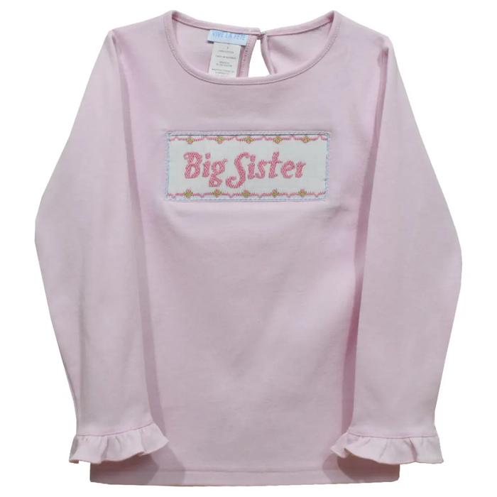 Big Sister Smocked Light Pink Ruffle Long Sleeve T-Shirt