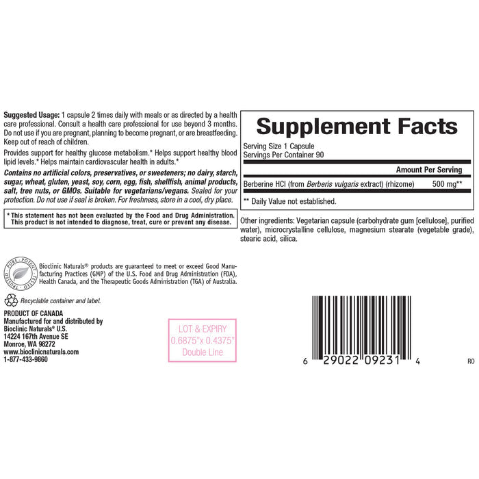 BioClinic Naturals Berberine HCL 90 Vcaps