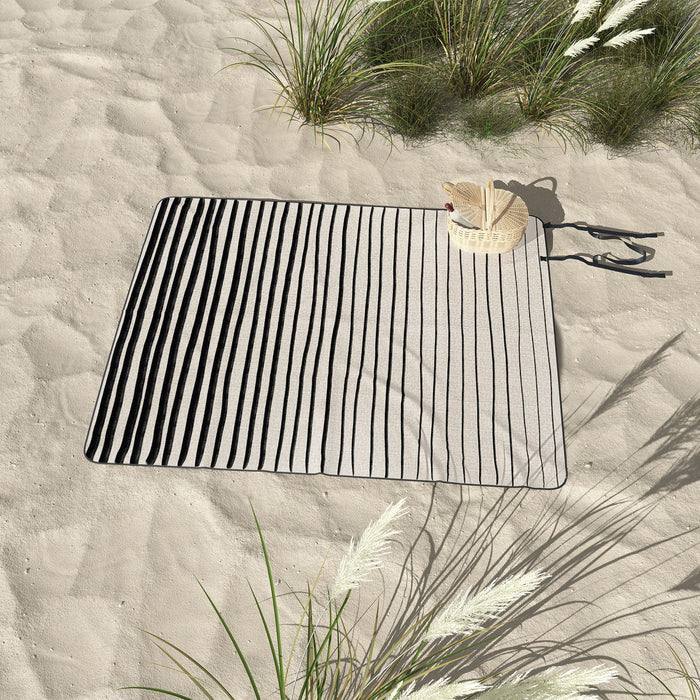 Black Horizontal Lines Picnic Blanket