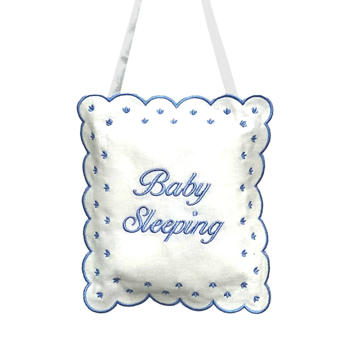 Blue Linen Baby Sleeping Sign Pillow