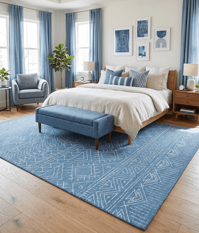 Blue Modern Contemporary Hand Tufted Wool Area Rug - The Rug Decor