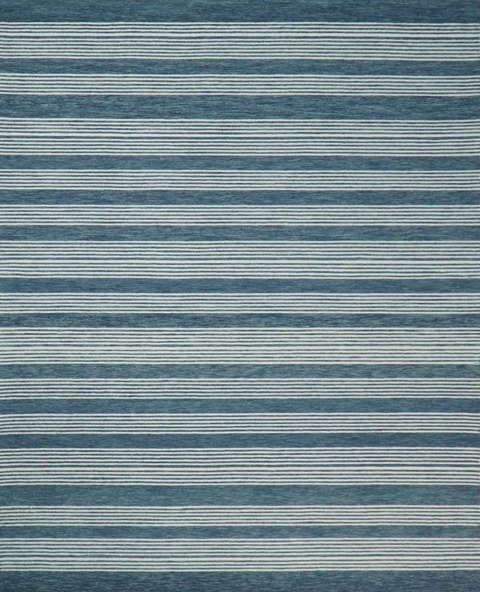 5x8 and 8x10 Hand Made Woolen Modern Stripes White and Blue Area Rug | NAU002 - The Rug Decor