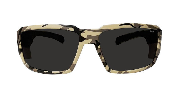 Front view of the Bomber Boogie Bomb Z87+ safety sunglasses in smoke camo