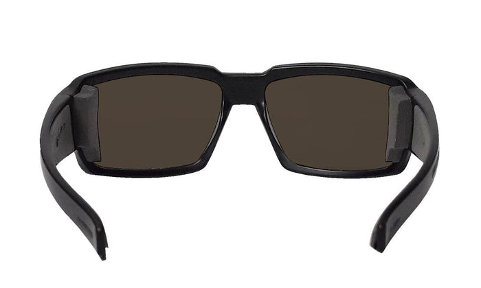 Back view of the blue mirror polarized Bomber Boogie Bomb safety sunglasses
